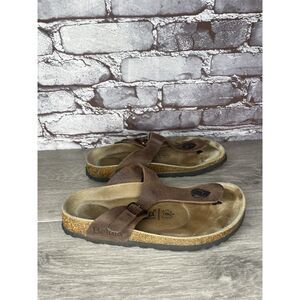 Betula Birkenstock Gizeh Brown Leather Cork Thong Sandals Women Sz 38EU/7.5M US